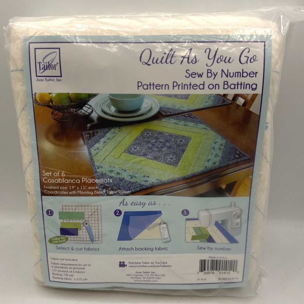 June Tailor Quilt As You Go Casablanca Placemats Set of 6 White Sew By Number